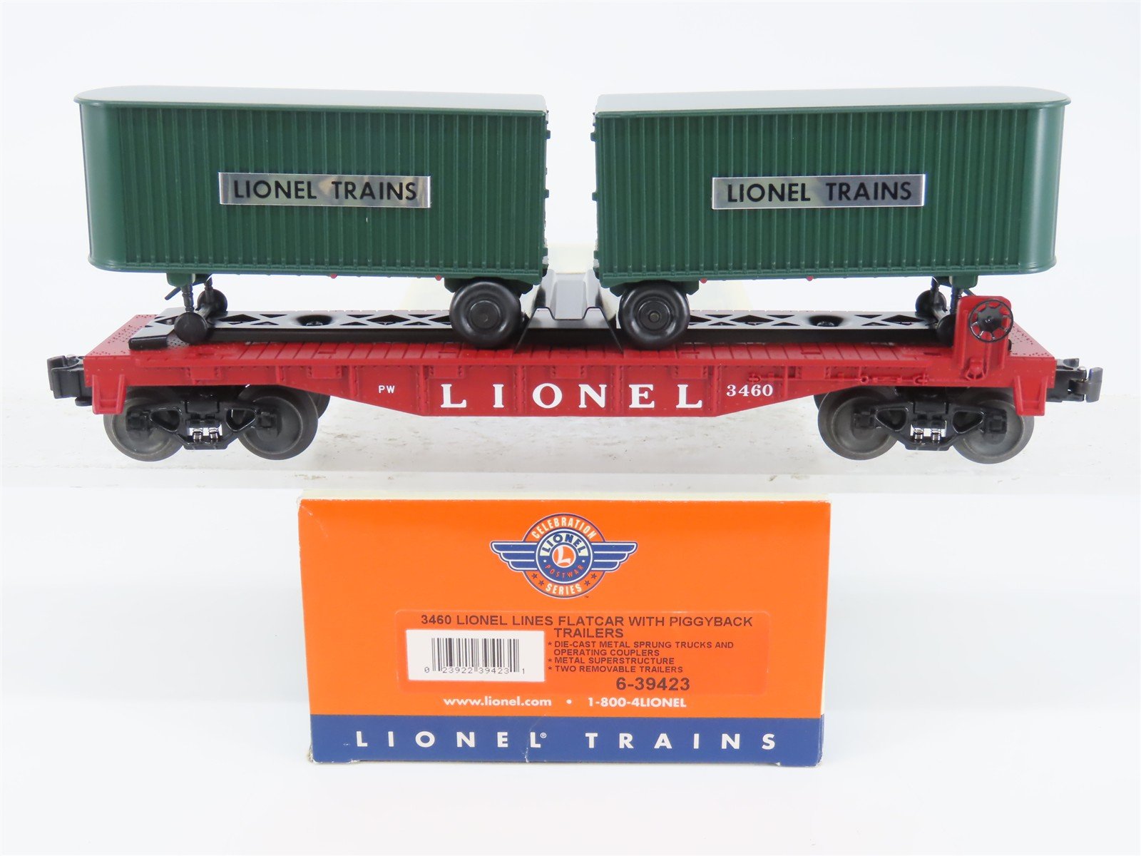O Gauge 3-Rail Lionel Postwar 6-39423 Lionel Lines Flatcar #3460 w/Trailers