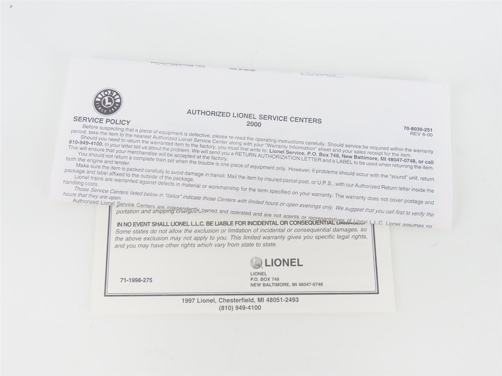 O Gauge 3-Rail Lionel 6-39207 UP Union Pacific 6565 Box Car #508500