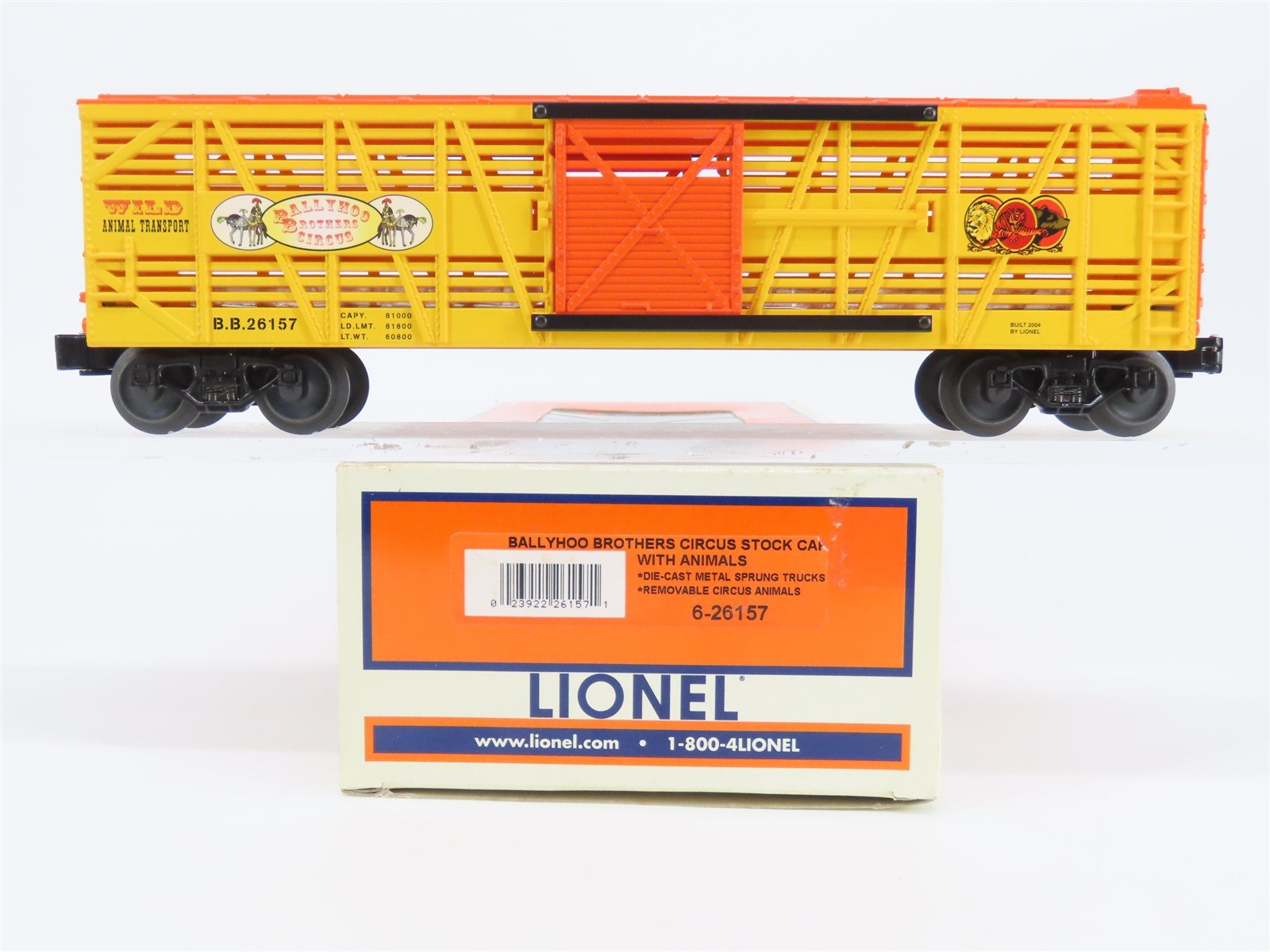 O Gauge 3-Rail Lionel 6-26157 BB Ballyhoo Brothers Circus Stock Car w/Animals