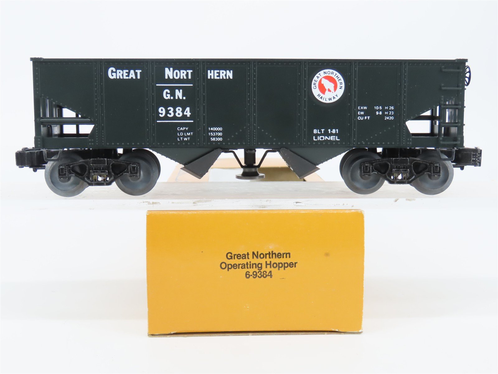 O Gauge 3-Rail Lionel 6-9384 GN Great Northern Operating Hopper #9384