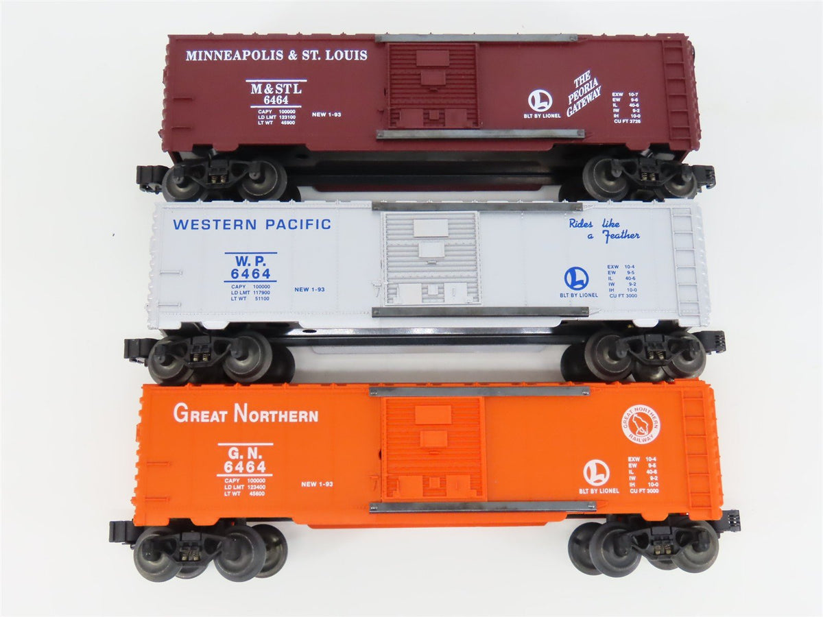 O Gauge 3-Rail Lionel 6-19247 WP/M&amp;STL/GN Single Door Box Car Set of 3