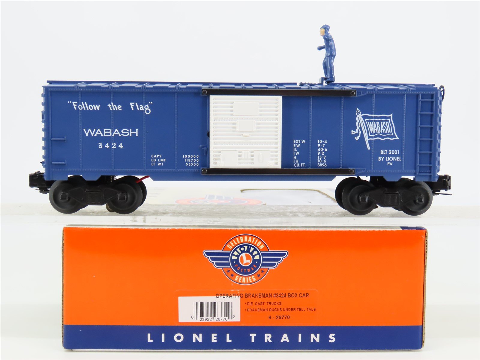 O Gauge 3-Rail Lionel 6-26770 WAB Wabash Operating Brakeman Box Car #3424