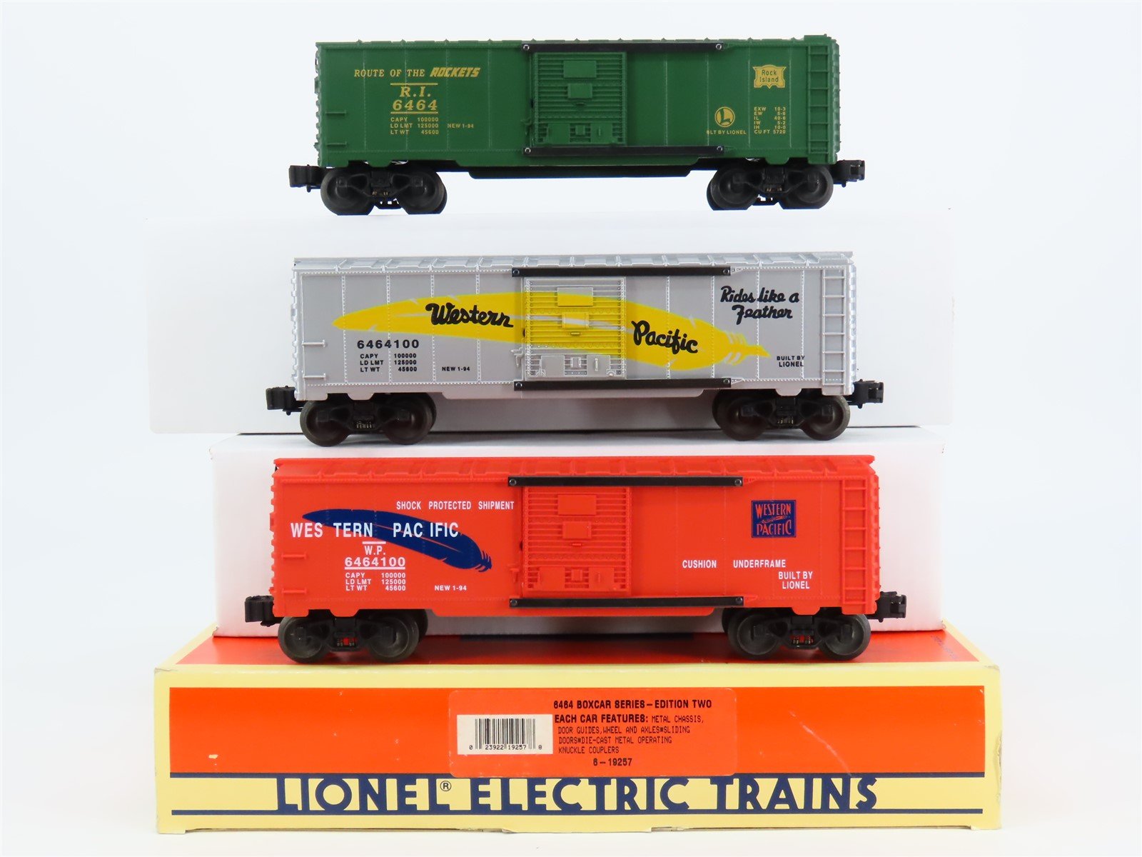 O Gauge 3-Rail Lionel 6-19257 WP/RI Single Door Box Car Set of 3