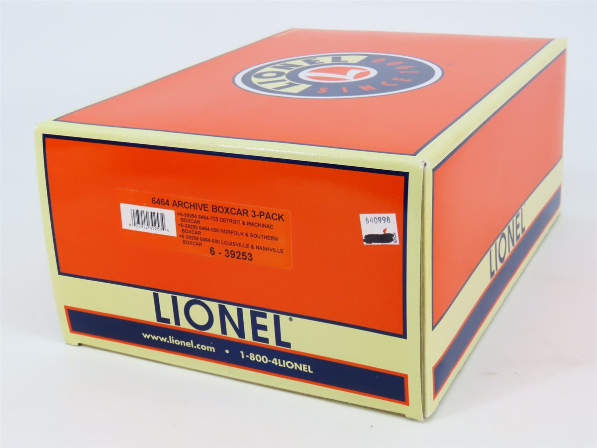 O Gauge 3-Rail Lionel 6-39253 NS/DM/L&amp;N 6464 Archive Single Door Box Car 3-Pack