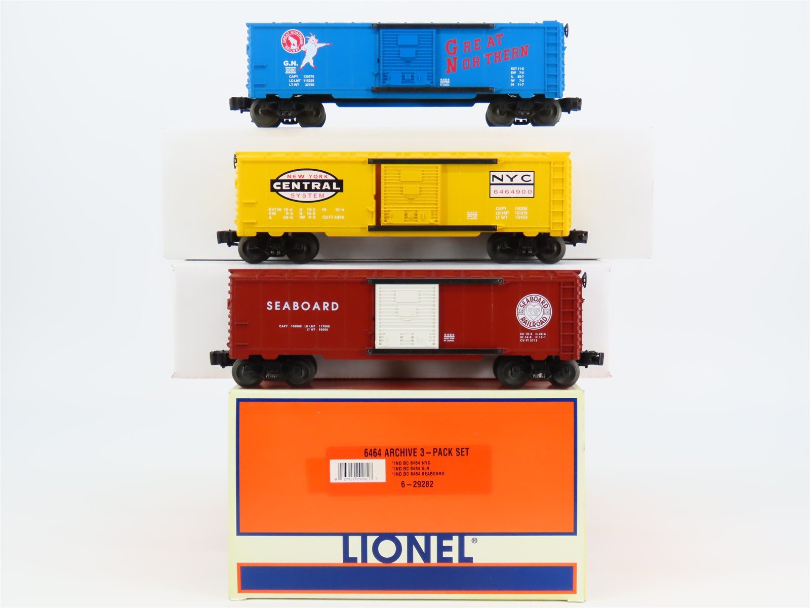O Gauge 3-Rail Lionel 6-29282 SAL/GN/NYC 6464 Archive Box Car 3-Pack