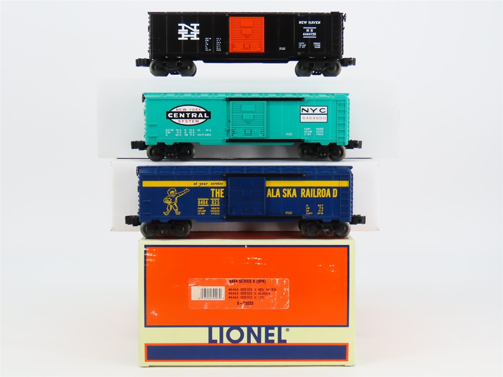 O Gauge 3-Rail Lionel 6-39203 ARR/NH/NYC 6464 Series X Single Door Box Car 3-Pk.