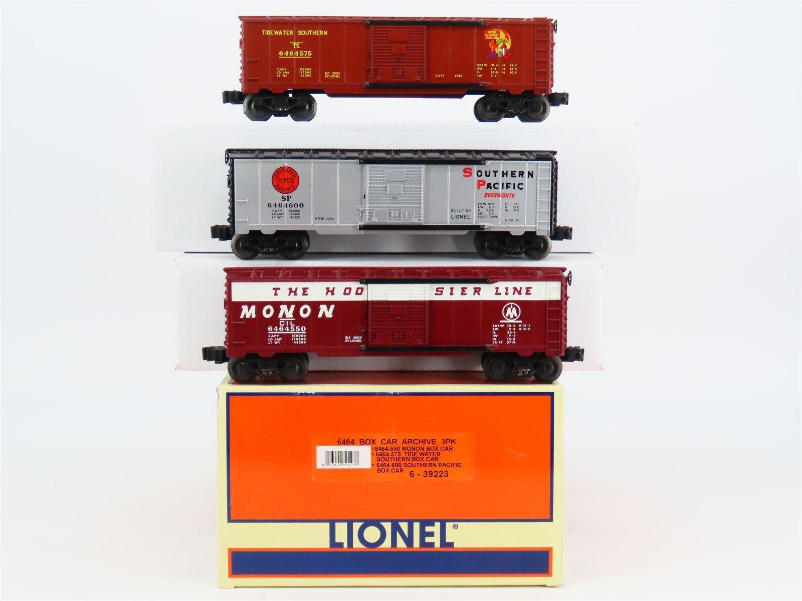 O Gauge 3-Rail Lionel 6-39223 CIL/TS/SP 6464 Archive Single Door Box Car 3-Pack