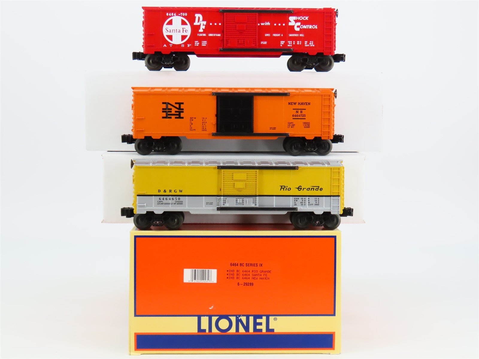 O Gauge 3-Rail Lionel 6-29289 NH/D&RGW/ATSF 6464 BC Series IX Box Car 3-Pack
