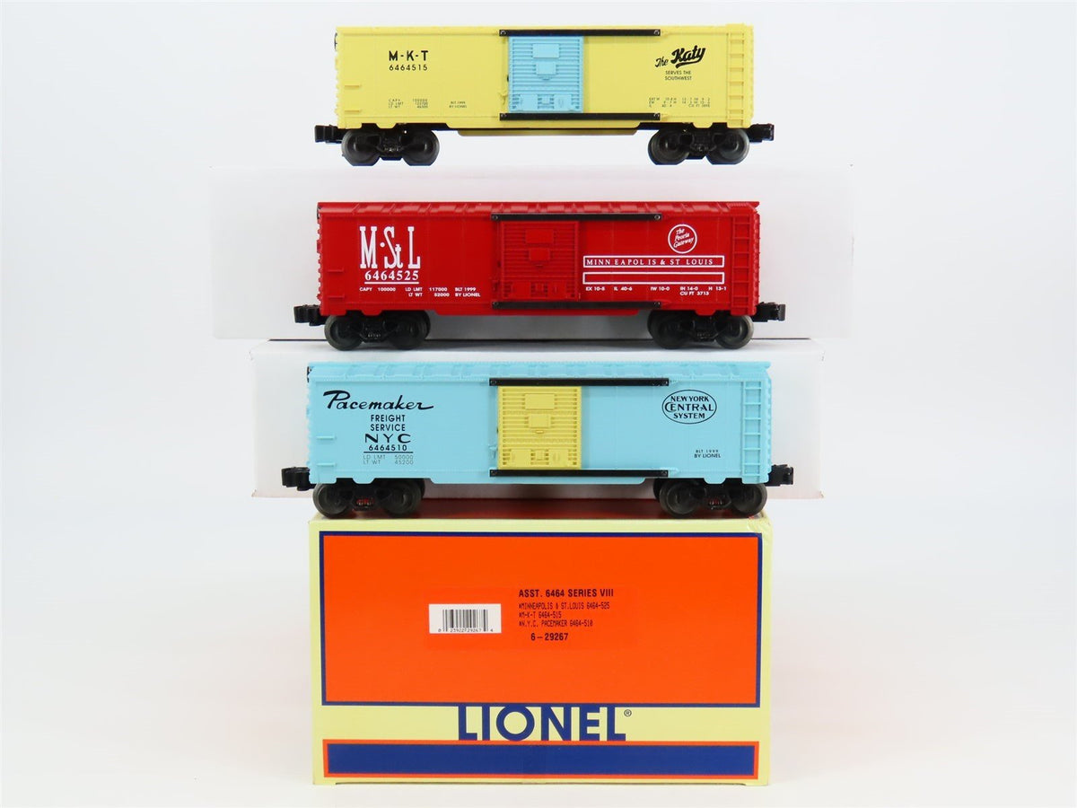 O Gauge 3-Rail Lionel 6-29267 M&amp;StL/NYC/MKT 6464 Series VIII Box Car 3-Pack