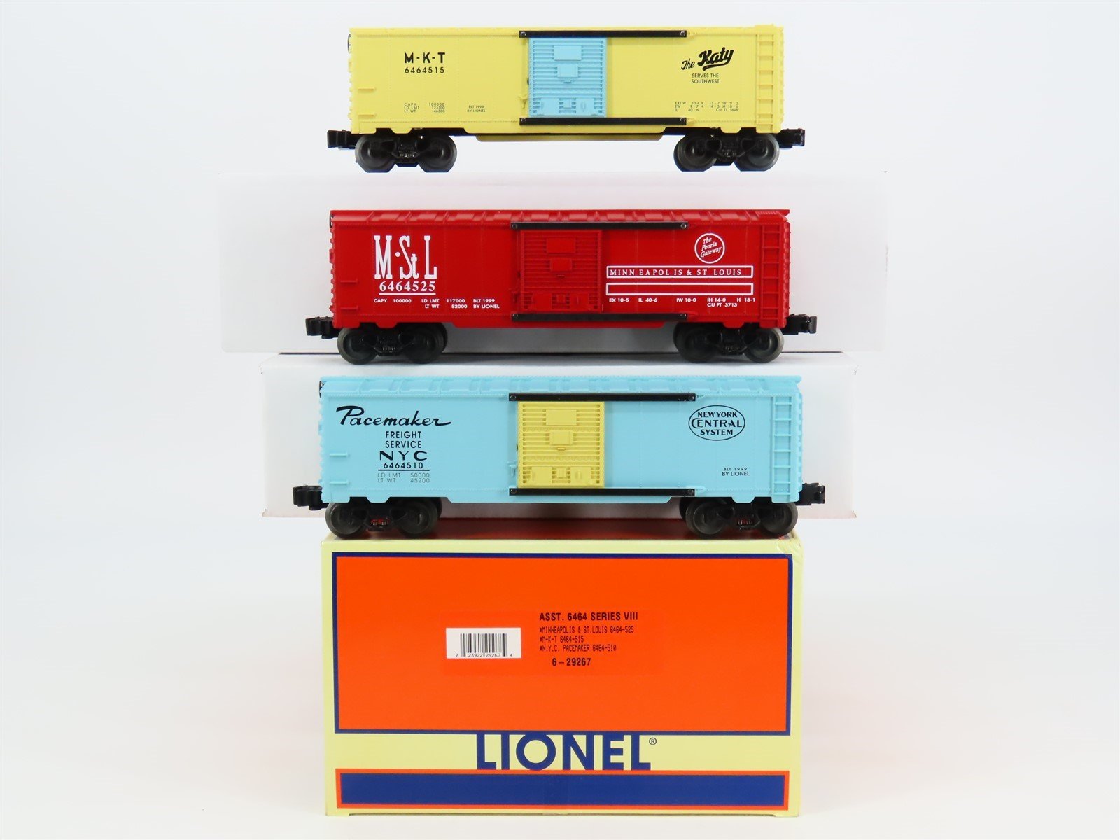 O Gauge 3-Rail Lionel 6-29267 M&StL/NYC/MKT 6464 Series VIII Box Car 3-Pack