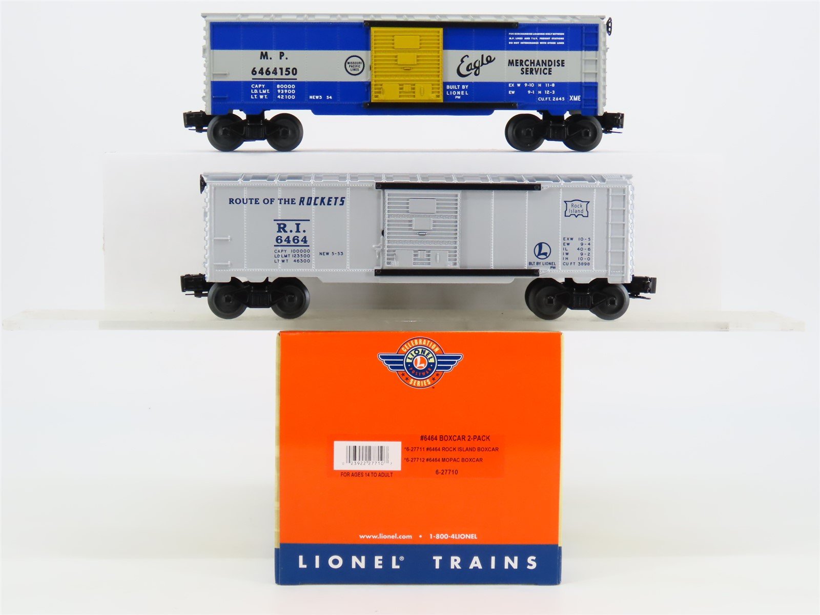 O Gauge 3-Rail Lionel Postwar 6-27710 RI & MP 6464 Single Door Box Car 2-Pack