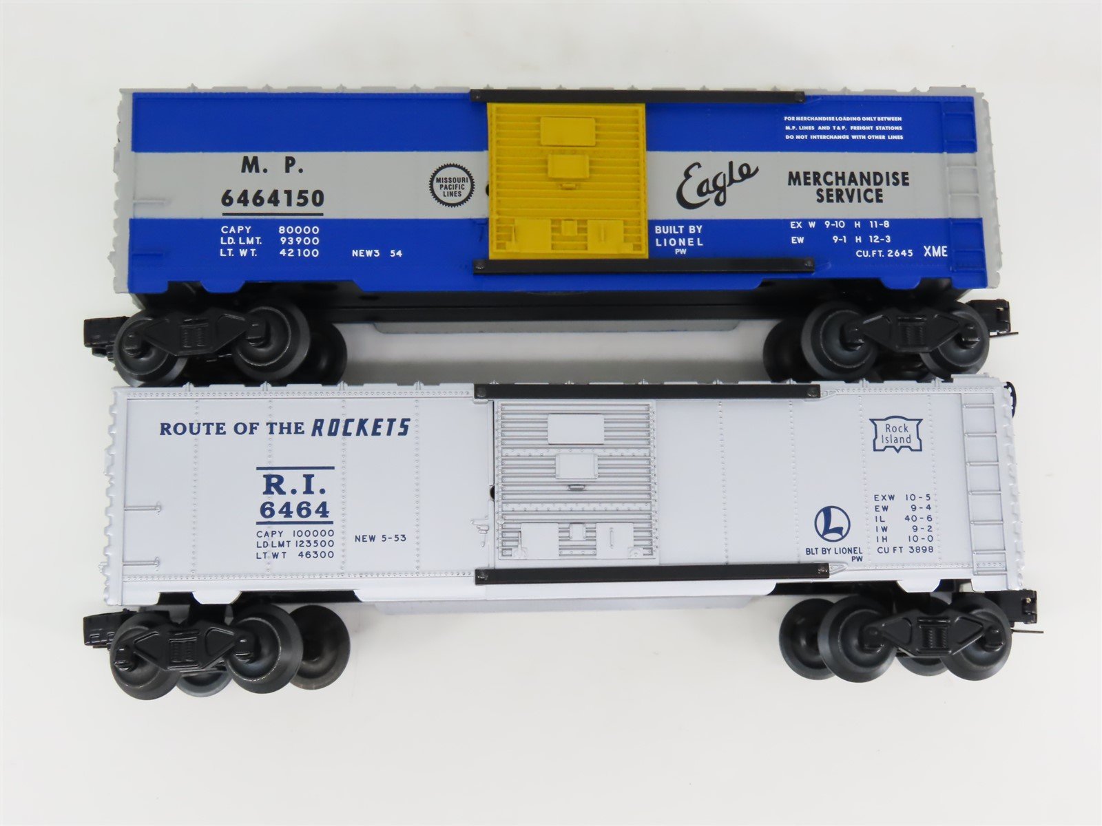 O Gauge 3-Rail Lionel Postwar 6-27710 RI & MP 6464 Single Door Box Car 2-Pack