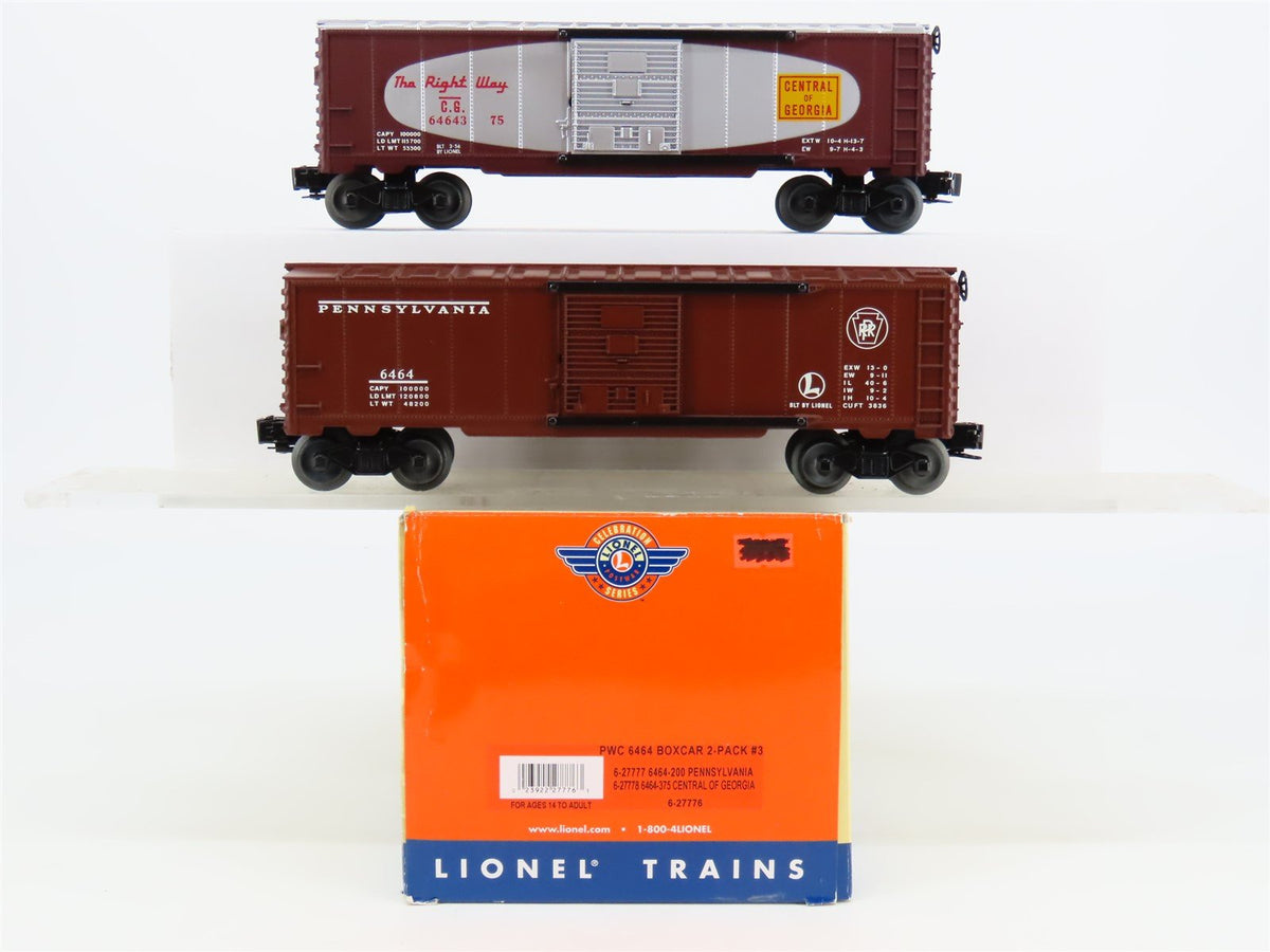 O Gauge 3-Rail Lionel Postwar 6-27776 PRR &amp; CG 6464 Single Door Box Car 2-Pk. #3