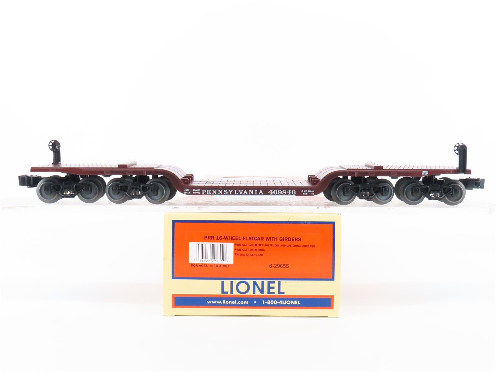 O Gauge 3-Rail Lionel 6-29655 PRR 16-Wheel Flat Car #469846 w/ Girders