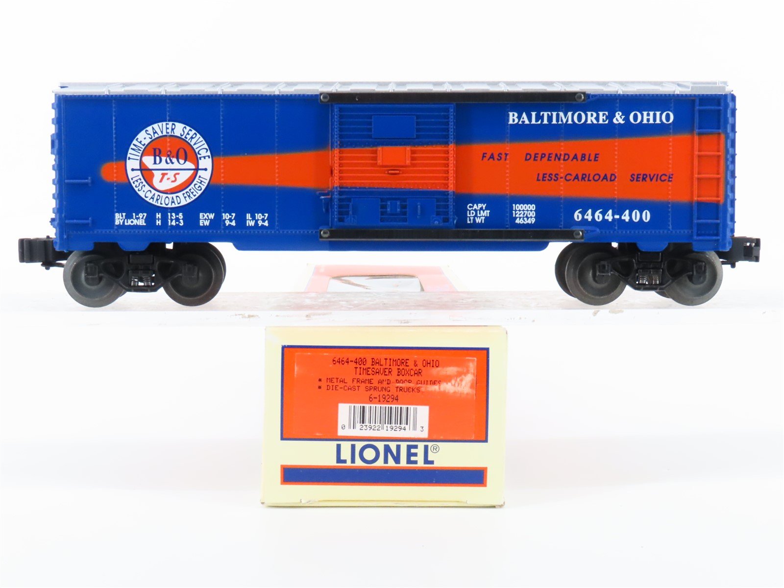 O Gauge 3-Rail Lionel 6-19294 B&O Baltimore & Ohio Timesaver Box Car #6464-400