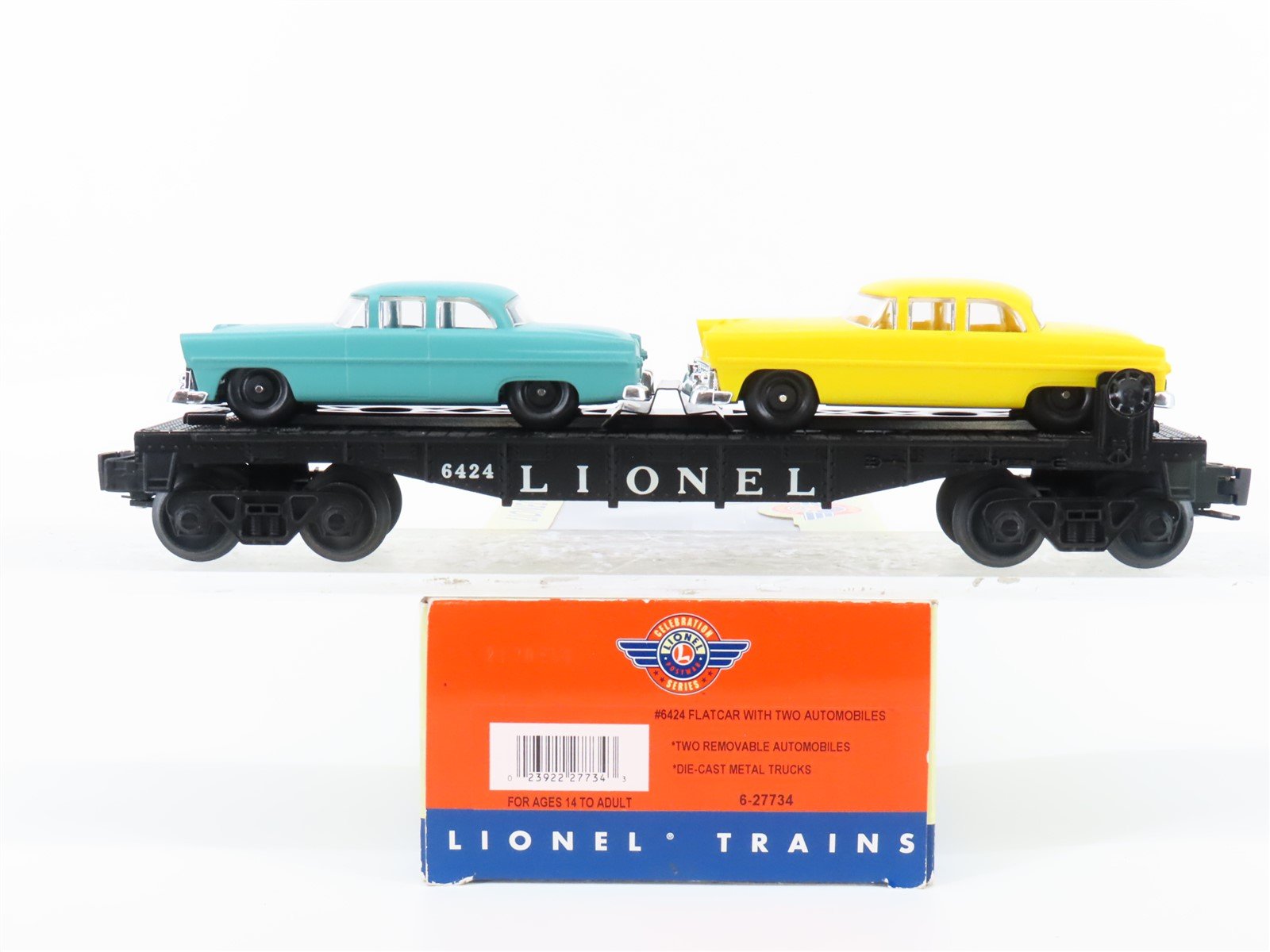 O Gauge 3-Rail Lionel Postwar 6-27734 Flat Car #6424 w/ Two Automobiles