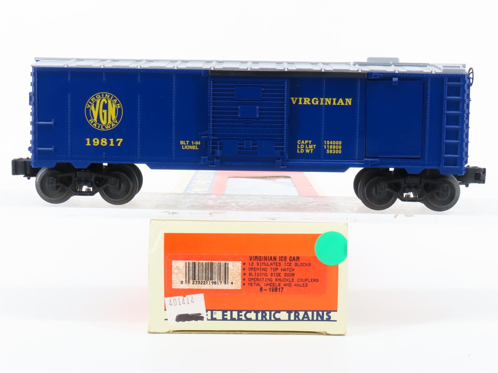 O Gauge 3-Rail Lionel 6-19817 VGN Virginian Railway Ice Car #19817
