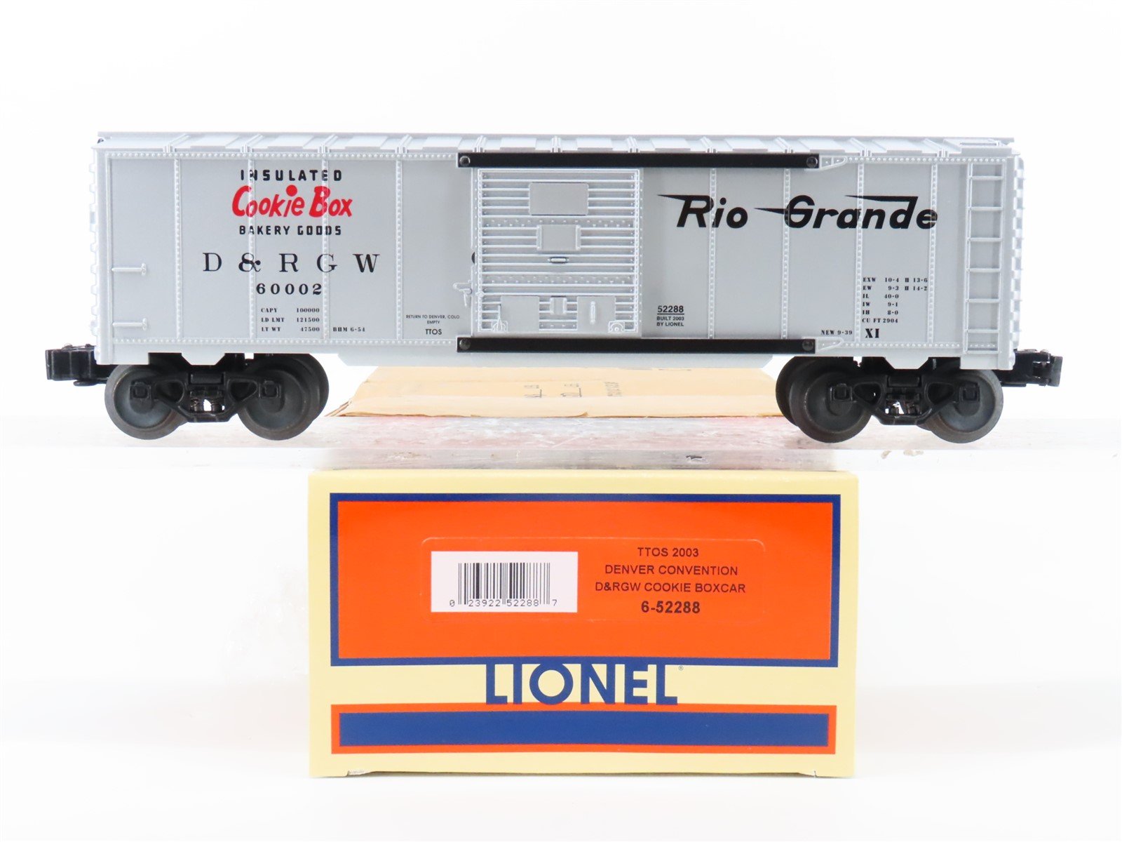 O Gauge 3-Rail Lionel 6-52288 TTOS 2003 D&RGW Rio Grande Cookie Box Car #60002