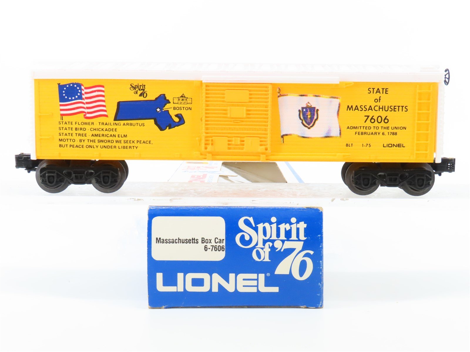 O Gauge 3-Rail Lionel 6-7606 State of Massachusetts Single Door Box Car #7606