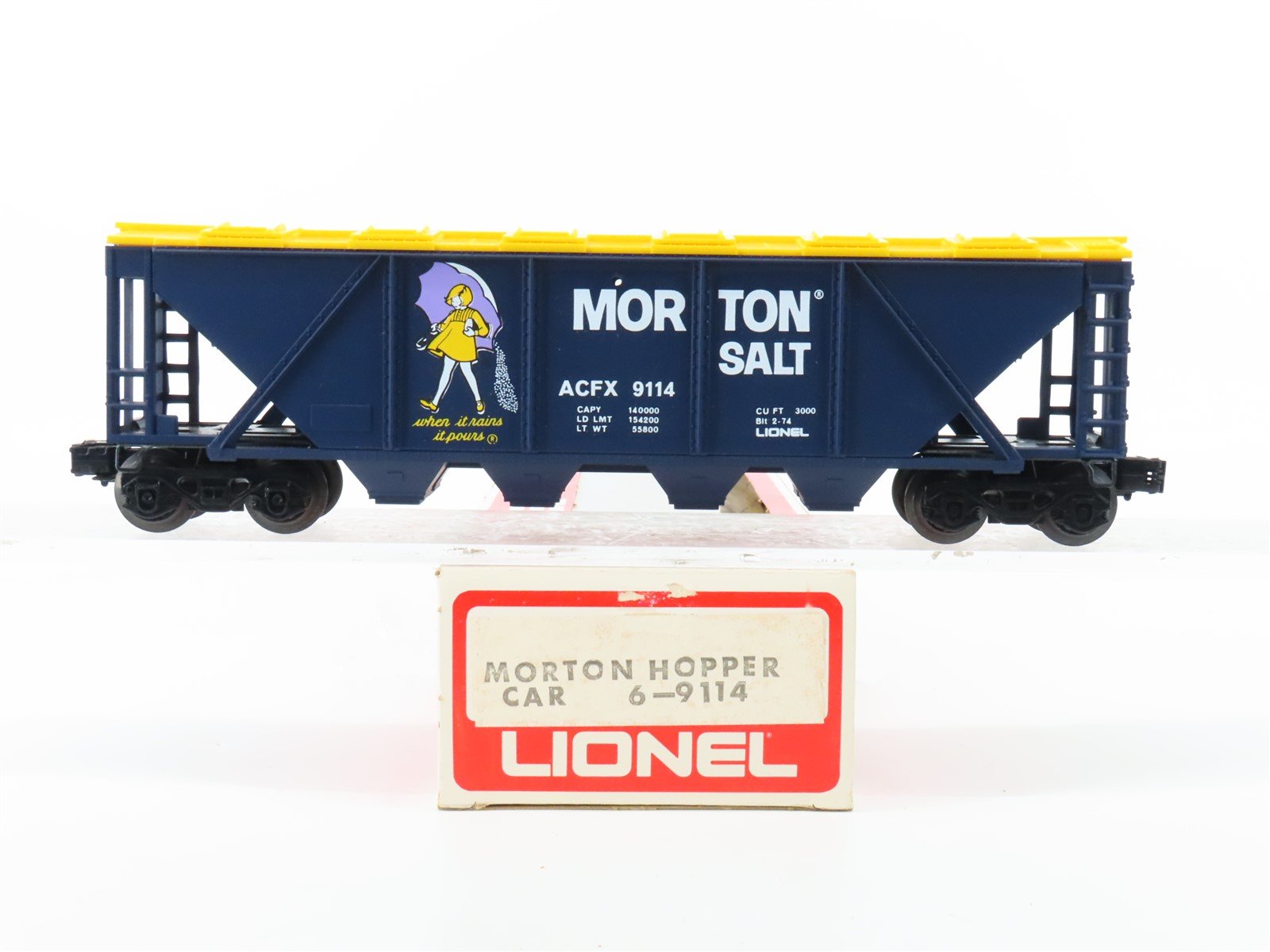 O Gauge 3-Rail Lionel 6-9114 ACFX Morton Salt 4-Bay Covered Hopper #9114