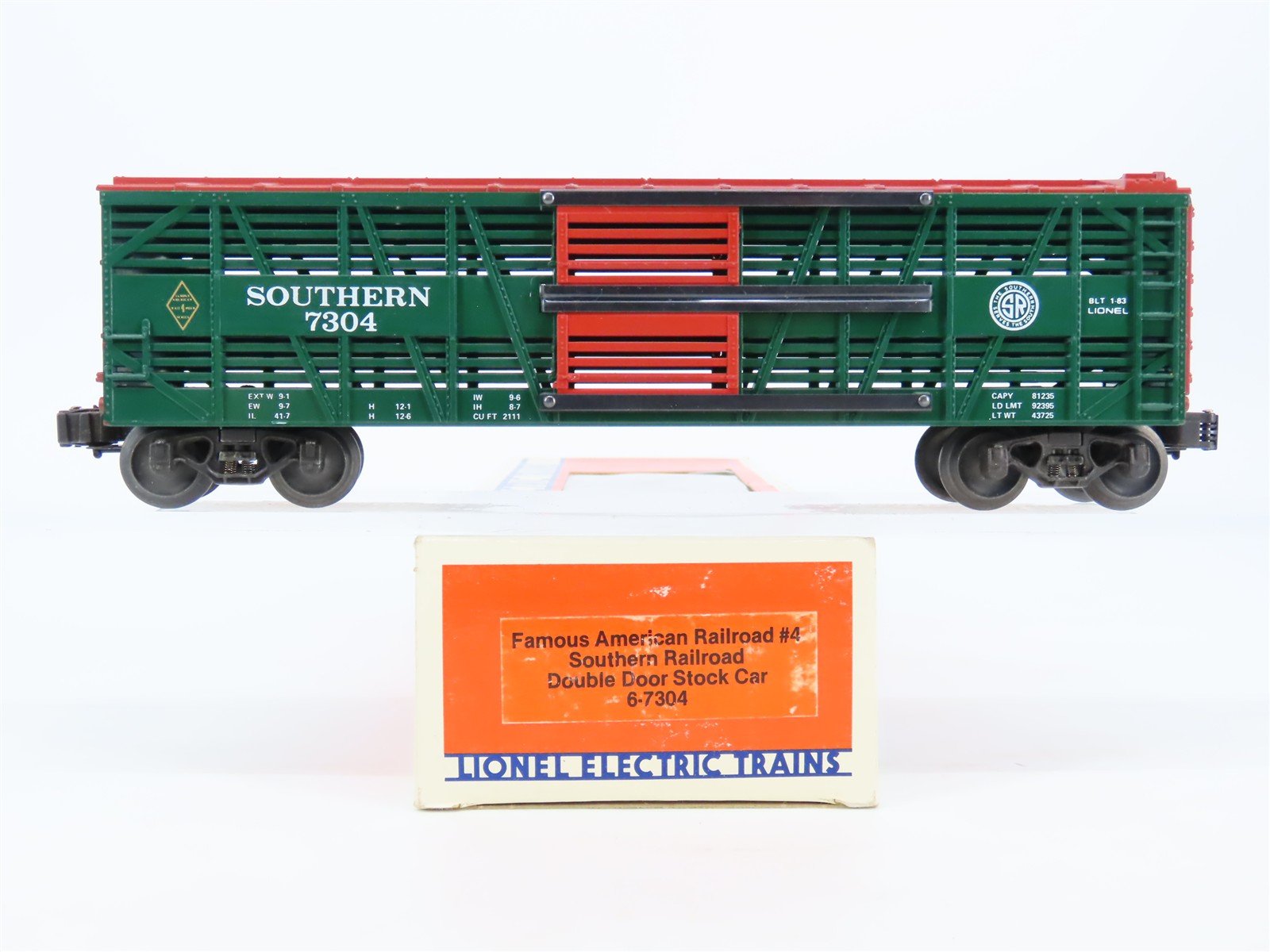 O Gauge 3-Rail Lionel 6-7304 SR Southern Double Door Stock Car #7304