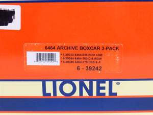 O Gauge 3-Rail Lionel 6-39242 6464 Archive SOO, D&RGW, DSS&A Box Car 3 Pack