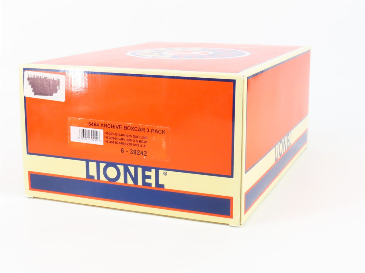 O Gauge 3-Rail Lionel 6-39242 6464 Archive SOO, D&amp;RGW, DSS&amp;A Box Car 3 Pack