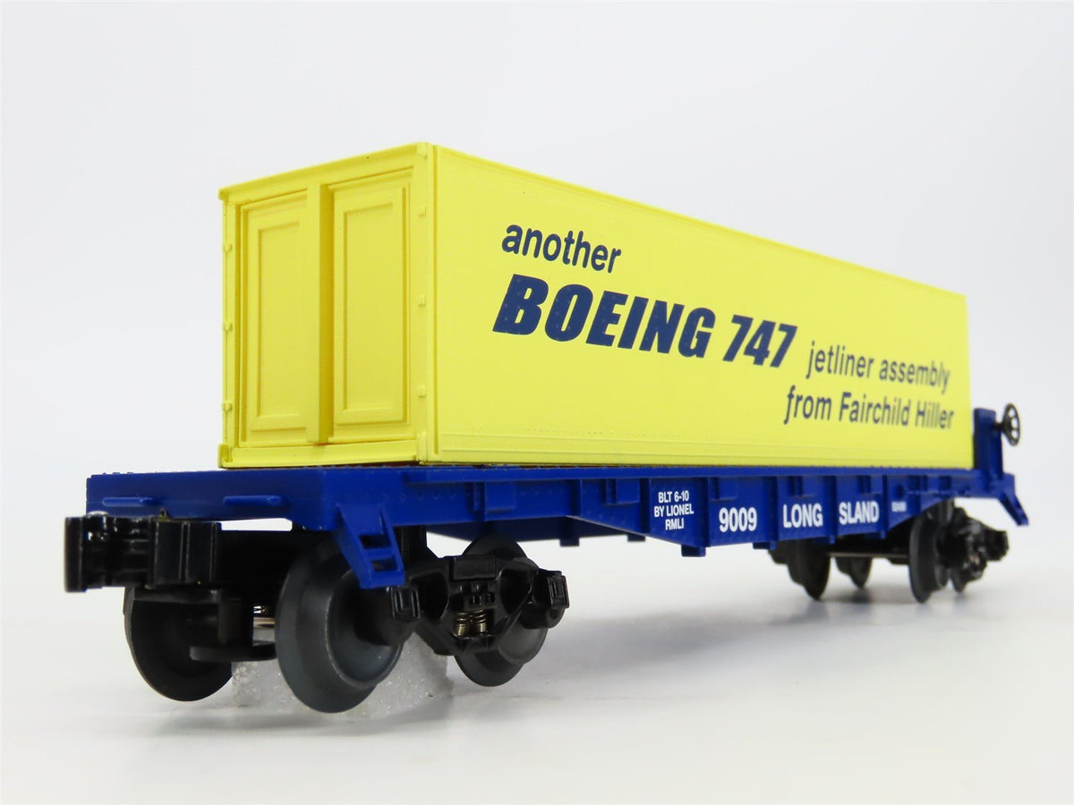 O Gauge 3-Rail Lionel 6-52498 RMLI Long Island Flatcar #9009 w/ Boeing Container