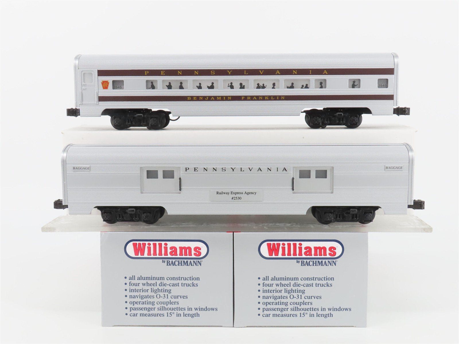 O Gauge 3-Rail Williams 43049 PRR Pennsylvania 60' Aluminum Passenger 2-Car Set
