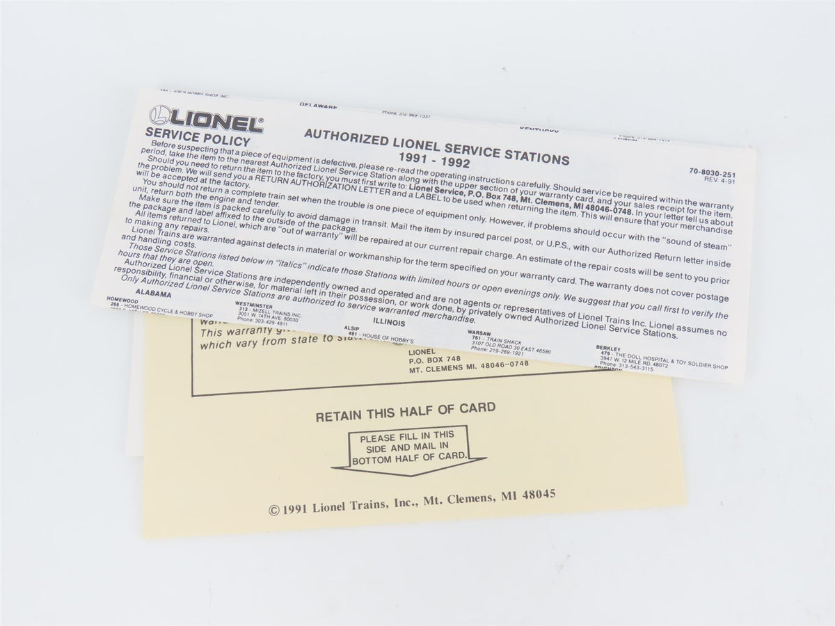 O Gauge 3-Rail Lionel 6-19015 Lionel Lines Madison Passenger #9015 &quot;Irvington&quot;