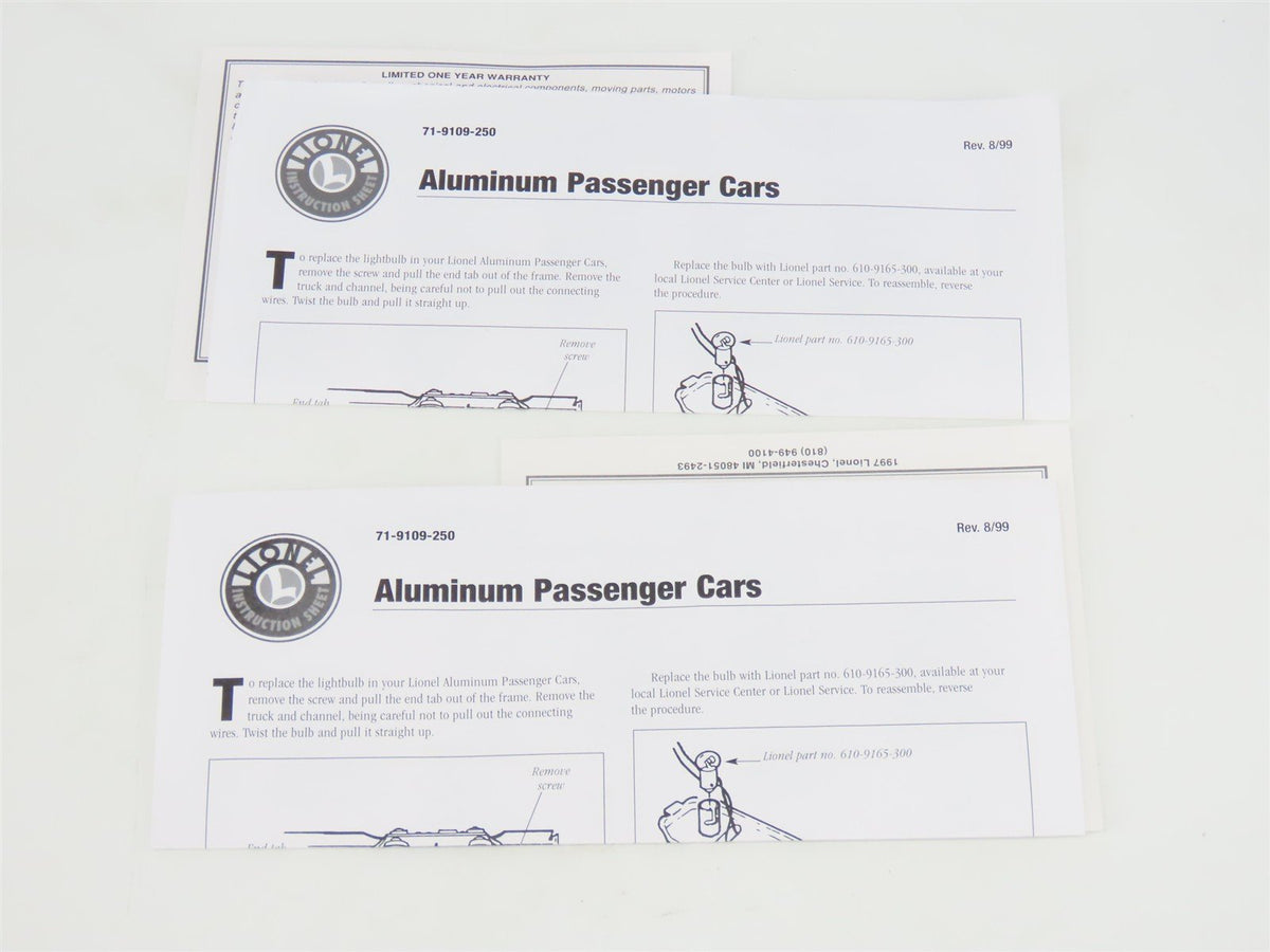 O Gauge 3-Rail Lionel 6-39157 SOU Southern Aluminum Passenger 2 Car Pack