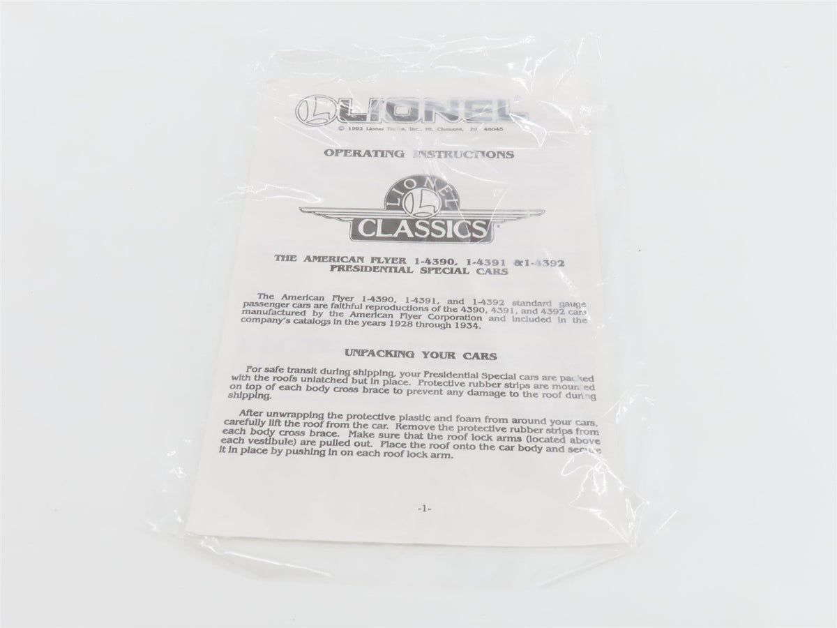 Standard Gauge Lionel 6-13426 I4391 Presidential Special Coach Passenger Academy
