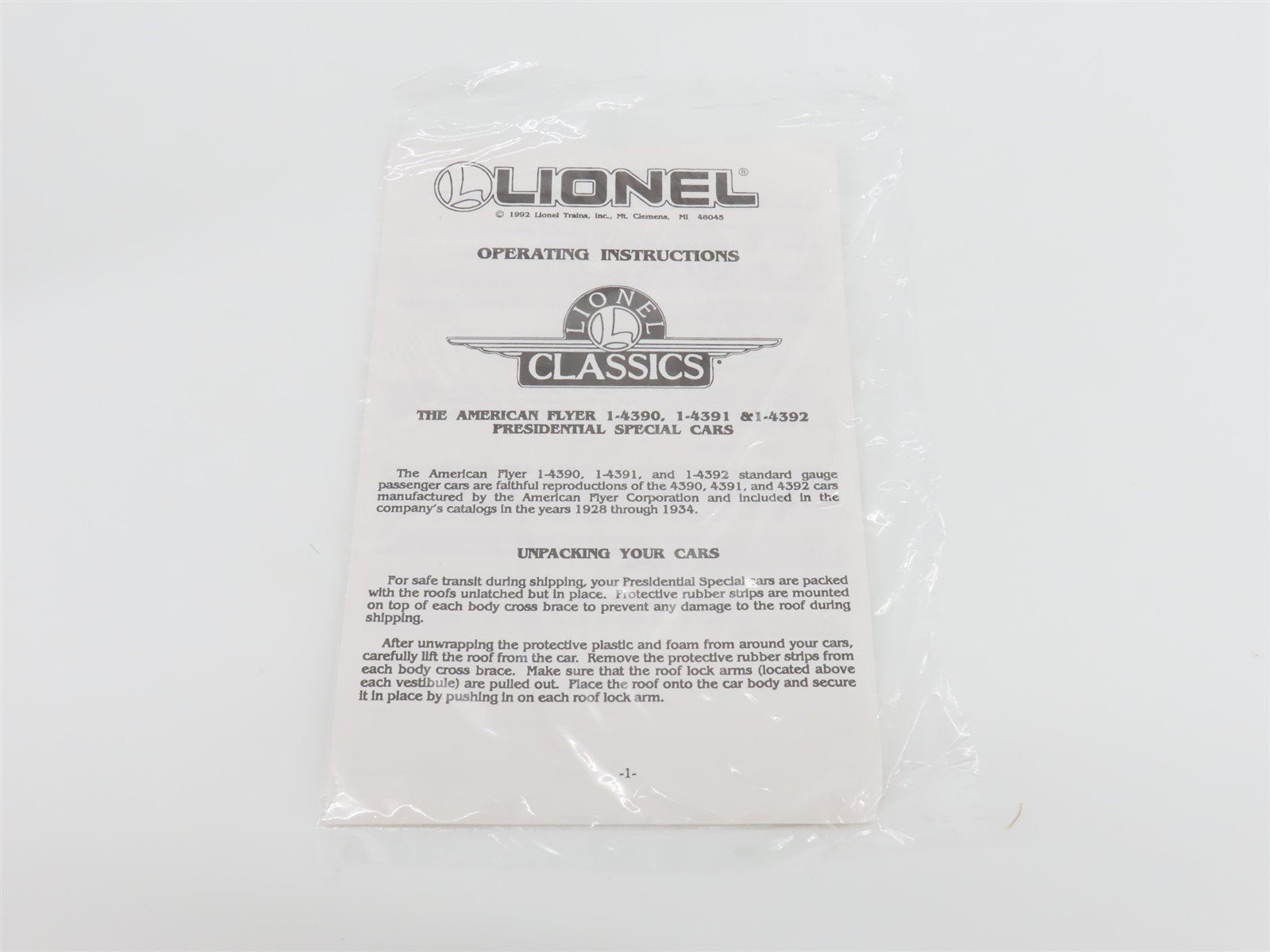 Standard Gauge Lionel 6-12427 I-4392 Presidential Obs Passenger Army-Navy