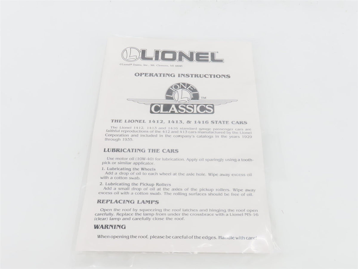 Standard Gauge Lionel 6-13406 New York Observation Passenger Car #1416