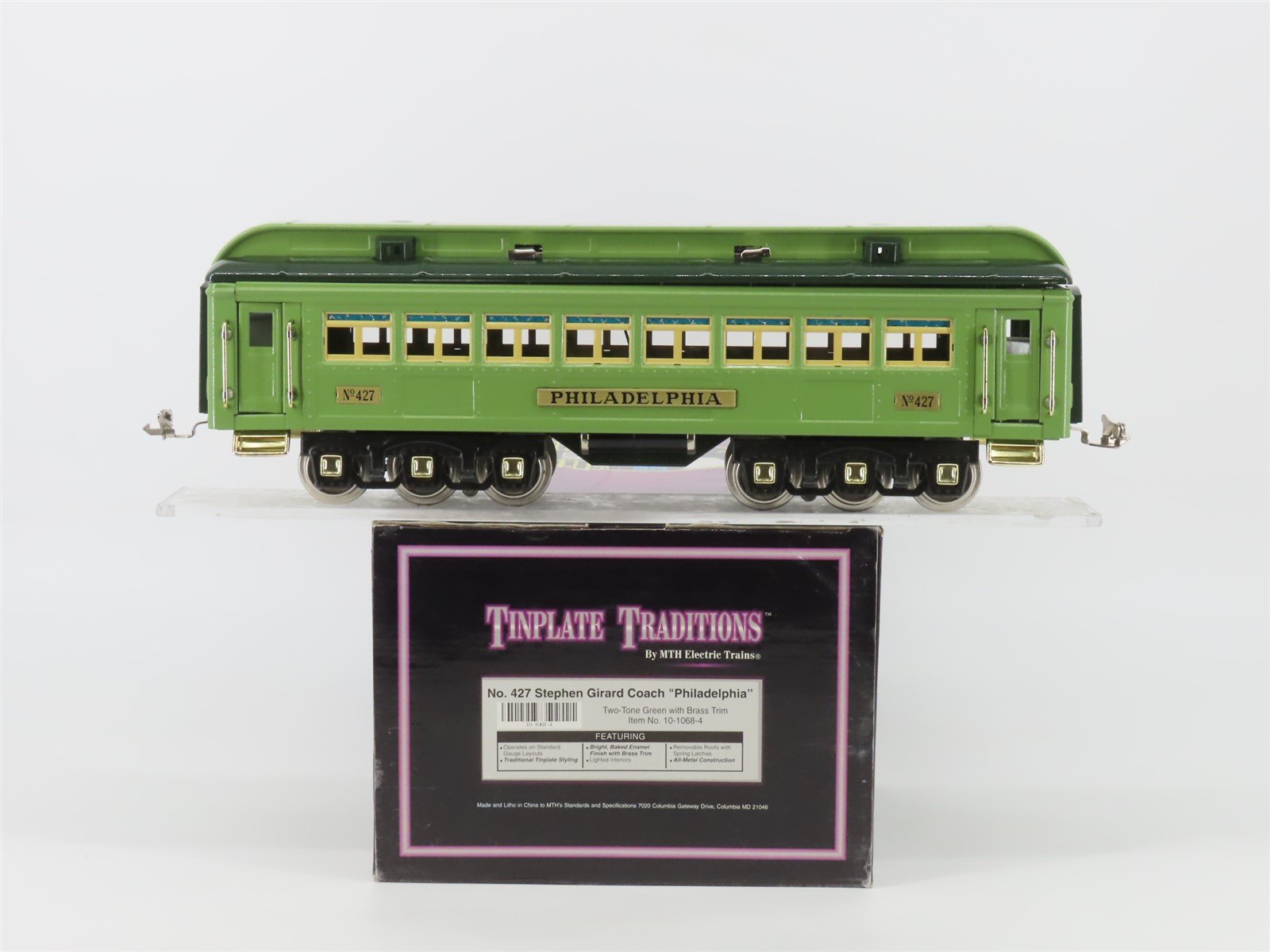 Standard Gauge MTH 10-1068-4 426 Tinplate S Girard Coach Passenger Philadelphia