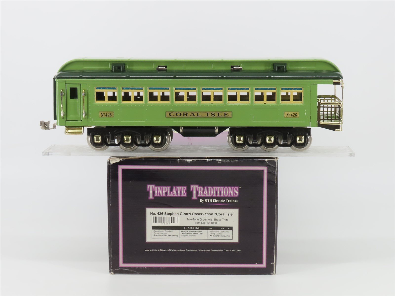 Standard Gauge MTH 10-1068-3 426 Tinplate S Girard Obs Passenger Coral Isle