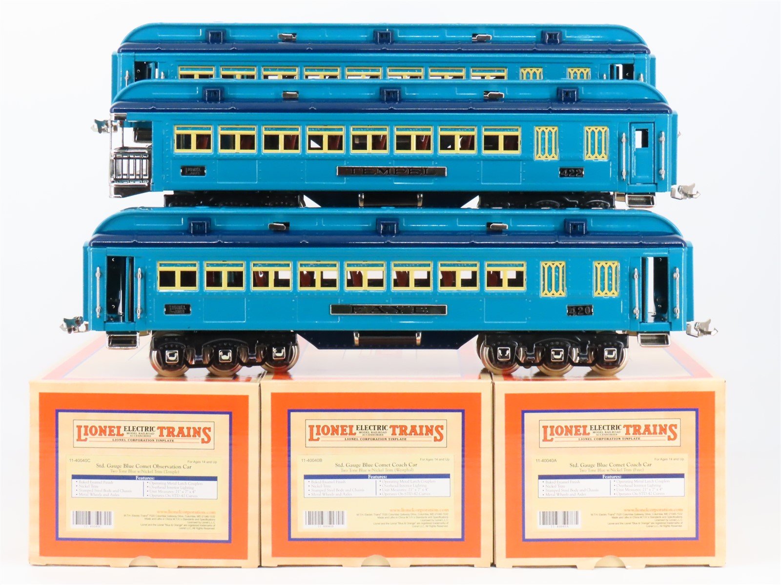 Standard Gauge Lionel/MTH 11-40040 Blue Comet Two-Tone 3-Car Passenger Set