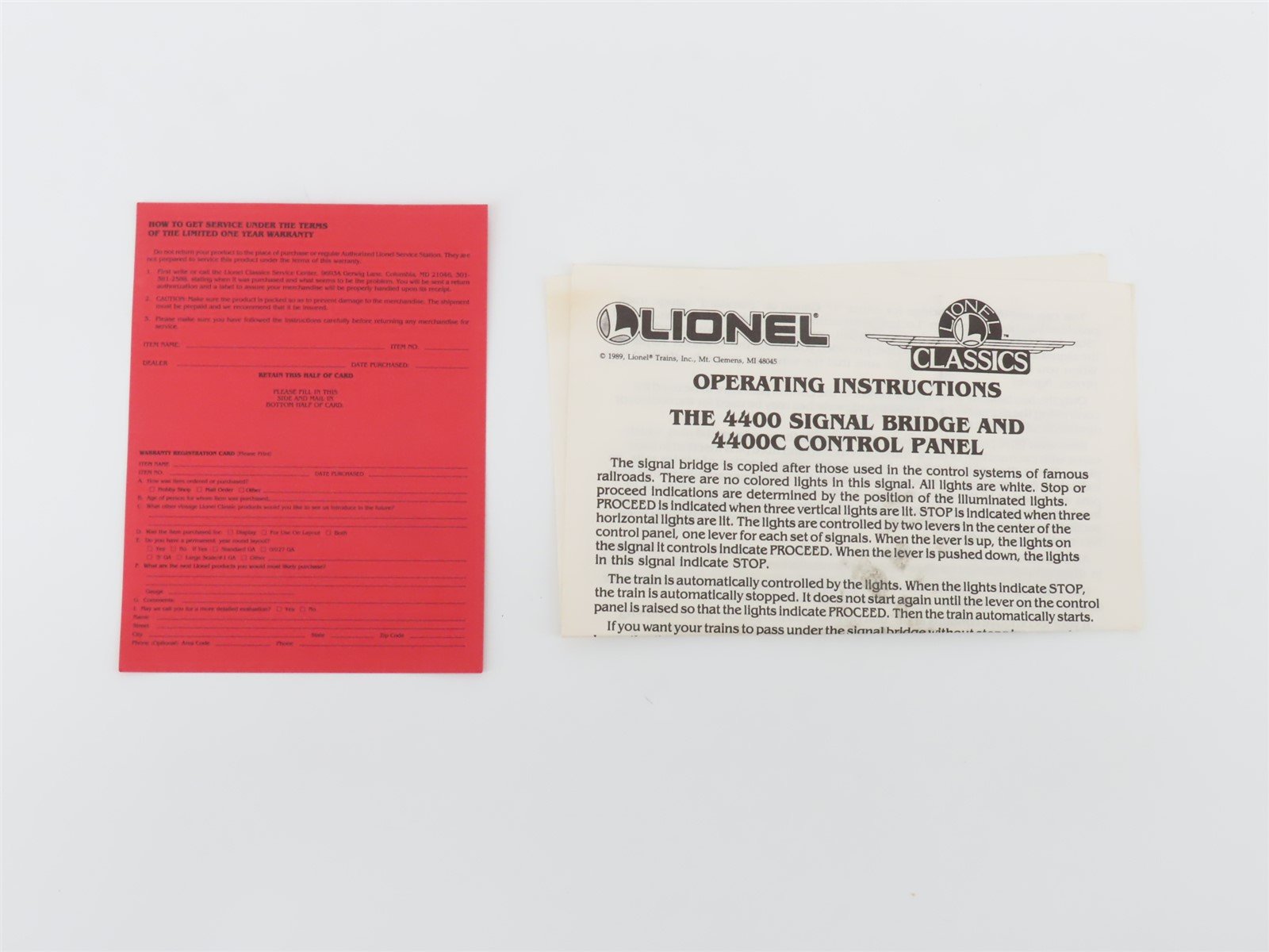 Standard Gauge Lionel 6-51900 4400N Signal Bridge & 4400C Control Panel