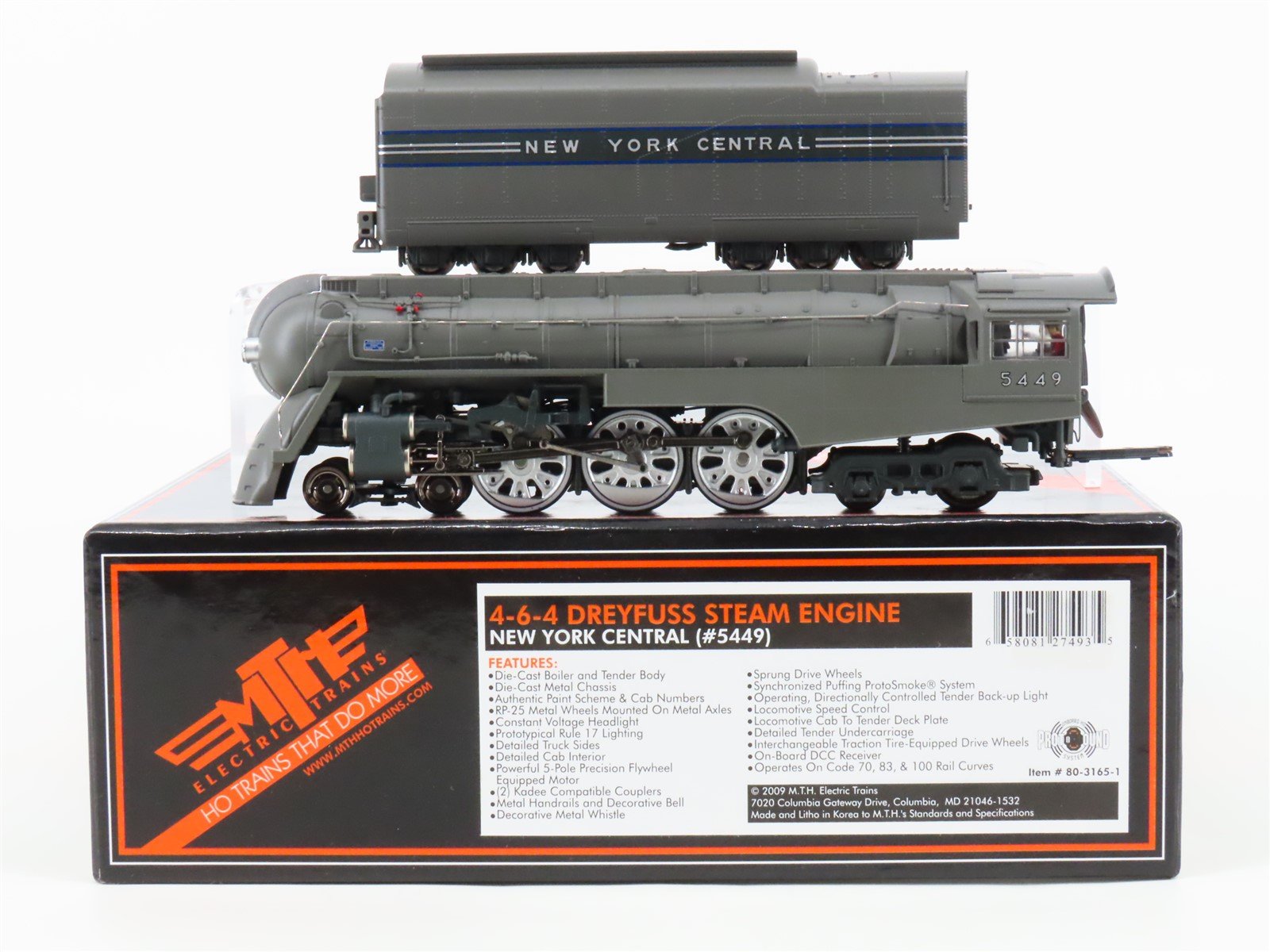 HO Scale MTH 80-3165-1 NYC 4-6-4 Dreyfuss Steam #5449 w/ DCC & Sound