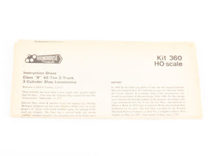 HO Scale Roundhouse Kit #360 Undecorated Class B 42-Ton 2-Truck Shay Steam
