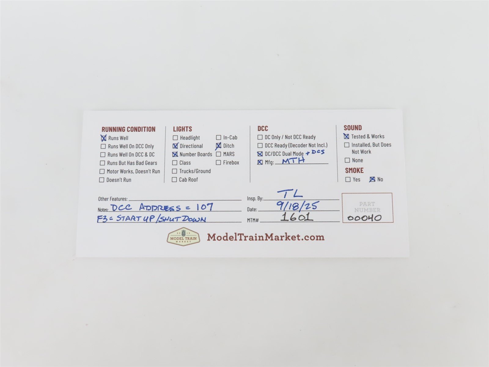 HO Scale MTH 80-2031-1 FEC Florida East Coast SD70M-2 Diesel #107 w/ DCC & Sound