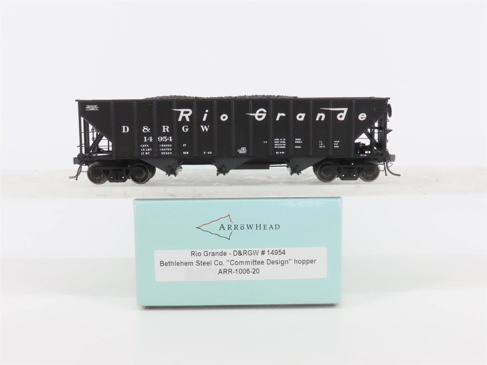 HO Scale Arrowhead ARR-1006-20 D&RGW Rio Grande 3-Bay Hopper #14954 w/ Load