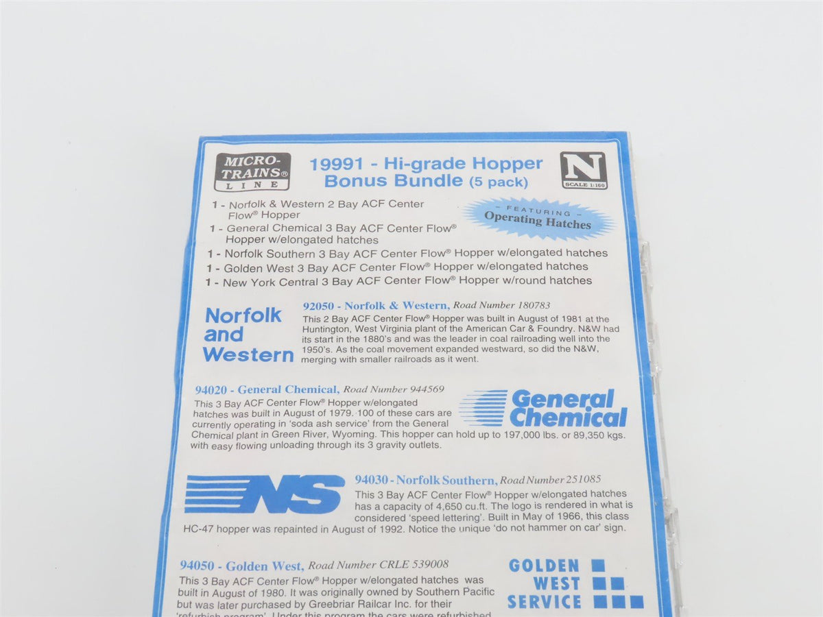 N Scale Micro-Trains MTL 19991 N&amp;W/GC/NS/GWS/NYC Hi-Grade Hopper 5-Pack Sealed