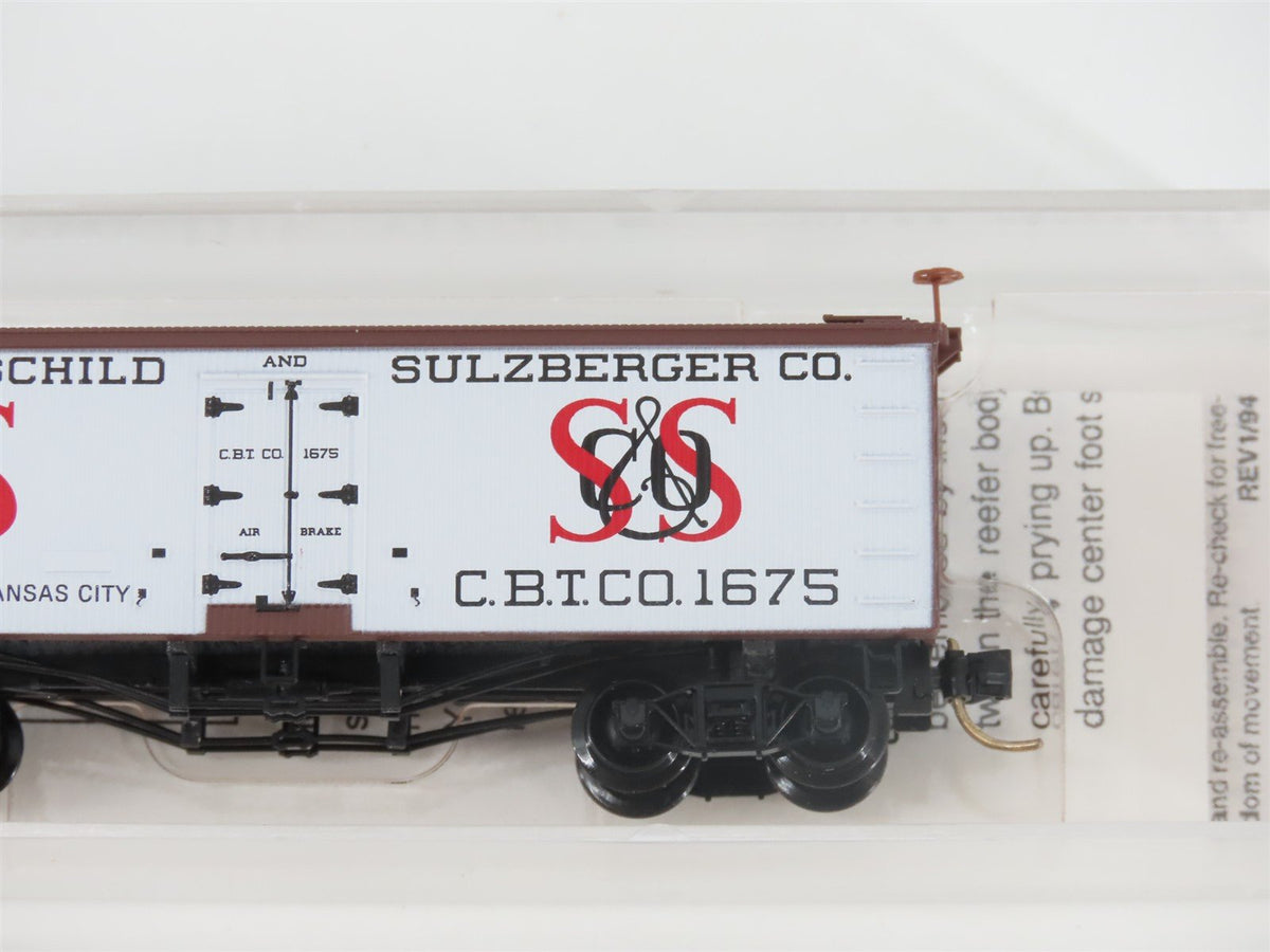 N Scale Micro-Trains MTL 58020 CBTCO Schwarzchild &amp; Sulzberger 36&#39; Reefer #1675
