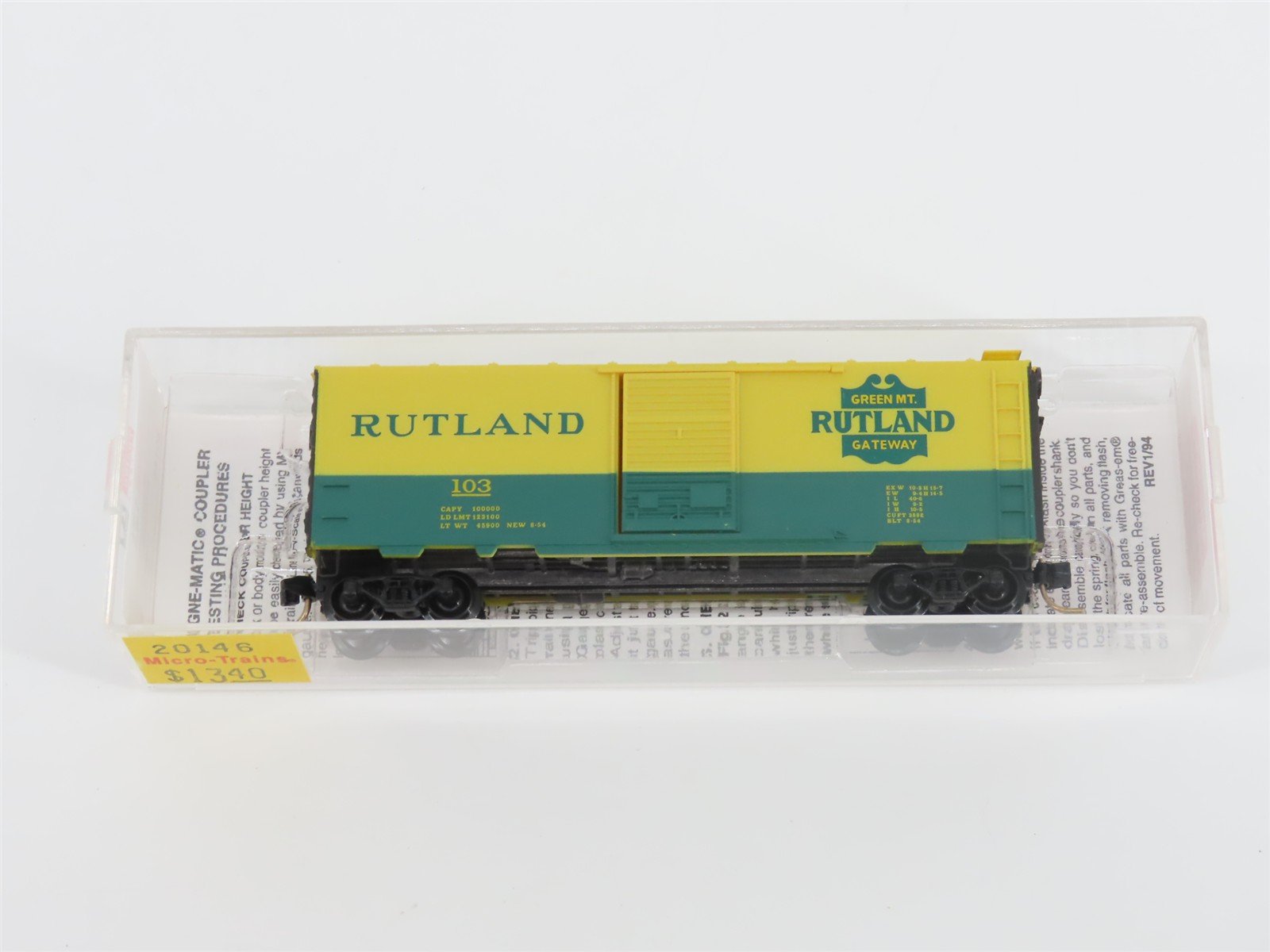 N Scale Micro-Trains MTL 20146 R Rutland Green Mt Gateway 40' Box Car #103