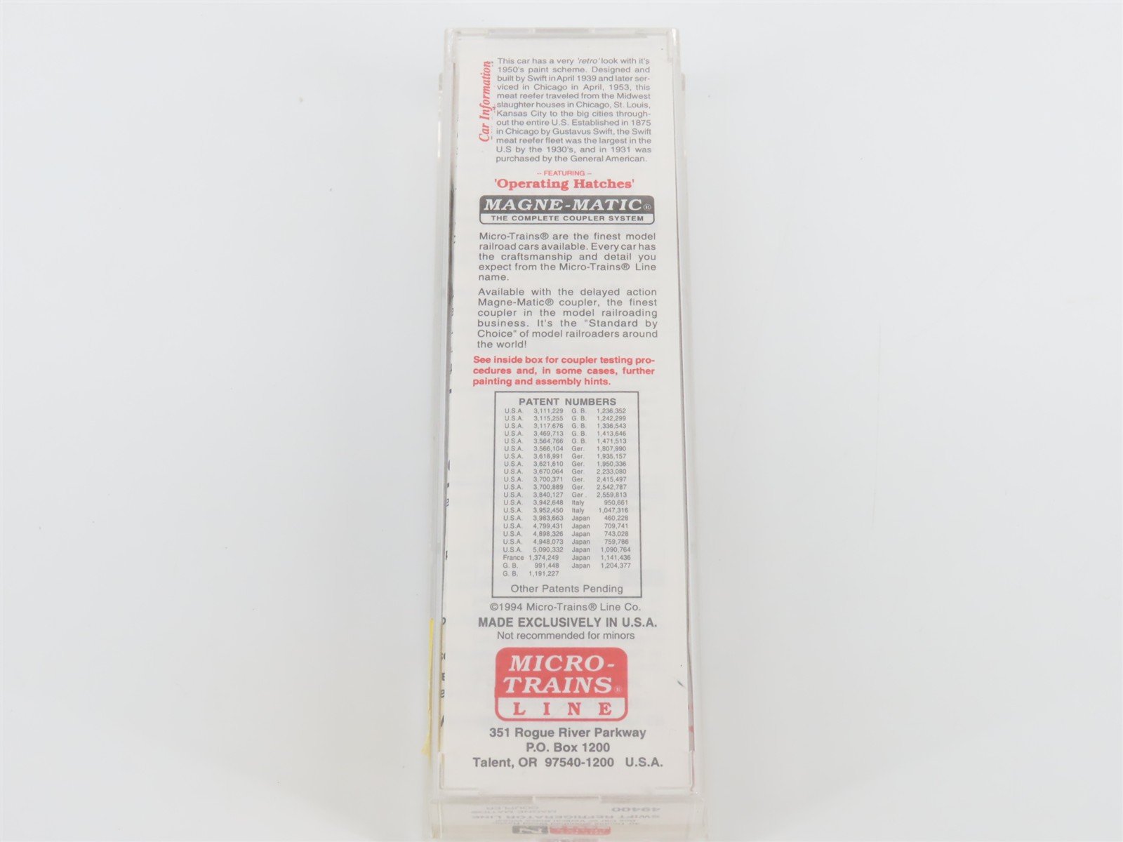 N Scale Micro-Trains MTL 49400 SRLX Swift 40' Wood Reefer #5199