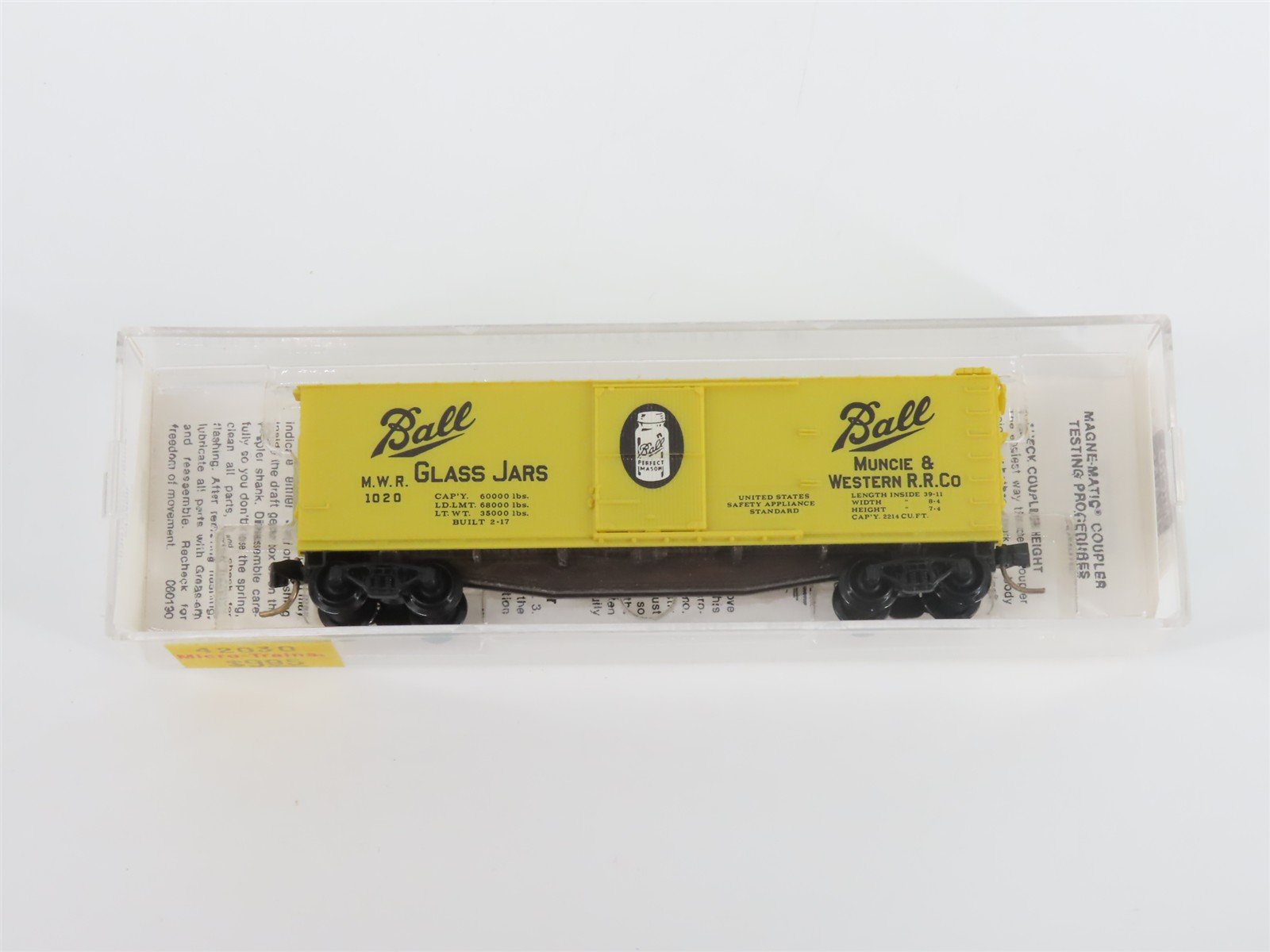 N Scale Micro-Trains MTL 42030 MWR Ball Glass Jars 40' Single Door Box Car #1020