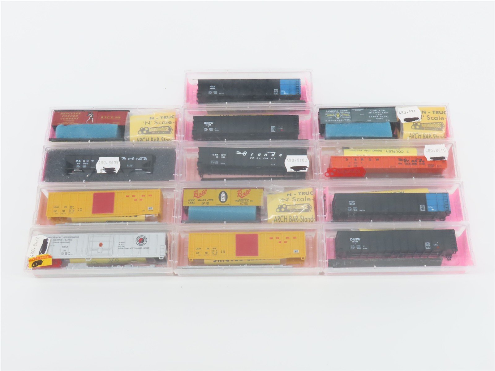 LOT of 13 N Roundhouse Kits D&RGW/NPM/USAX/CM&SP/HPCX MWR Assorted Freight Cars