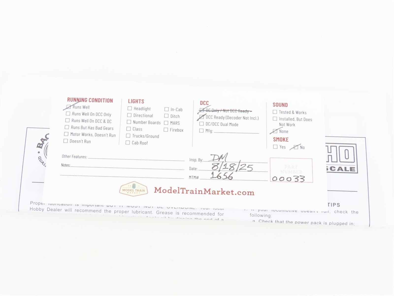 HO Scale Bachmann 63809 B&O Baltimore & Ohio EMD F7B Diesel Locomotive No#