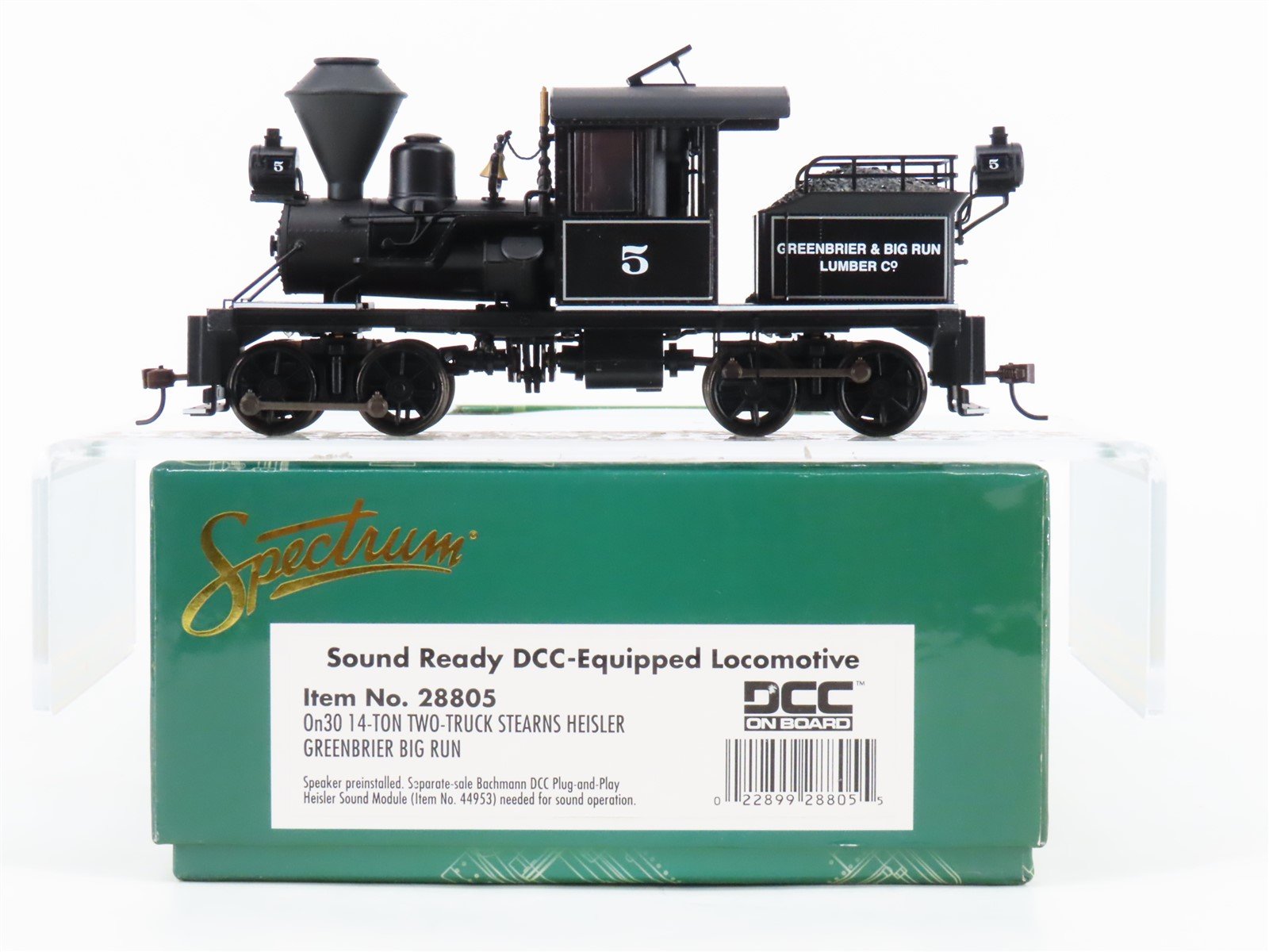 On30 Bachmann Spectrum 28805 Greenbrier 2-Truck Heisler Steam #5 w/ DCC & Sound